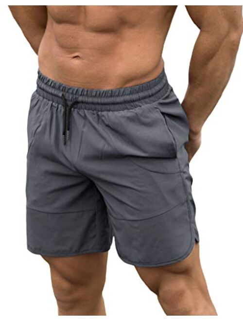 FLYFIREFLY Men's Gym Fitness Drying Workout Shorts Running Short Pants with Pockets