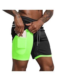 Leidowei Men's 2 in 1 Workout Running Shorts Lightweight Training Yoga Gym 7" Short with Zipper Pockets