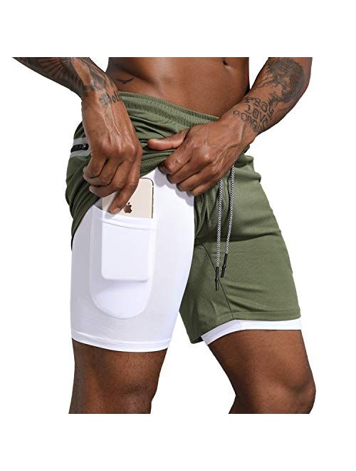 Leidowei Men's 2 in 1 Workout Running Shorts Lightweight Training Yoga Gym 7" Short with Zipper Pockets