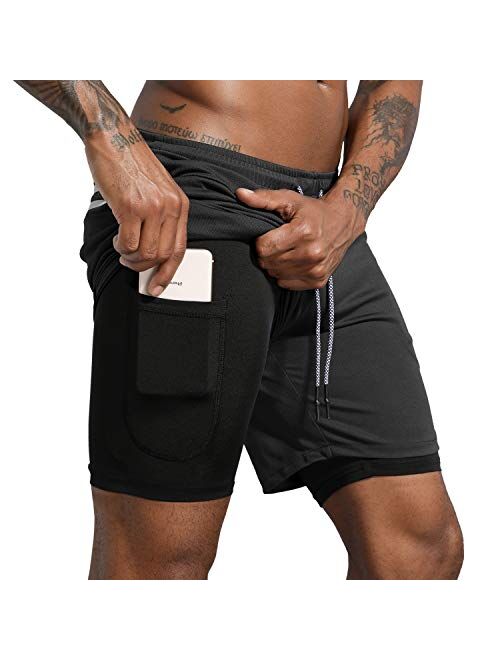 Leidowei Men's 2 in 1 Workout Running Shorts Lightweight Training Yoga Gym 7" Short with Zipper Pockets