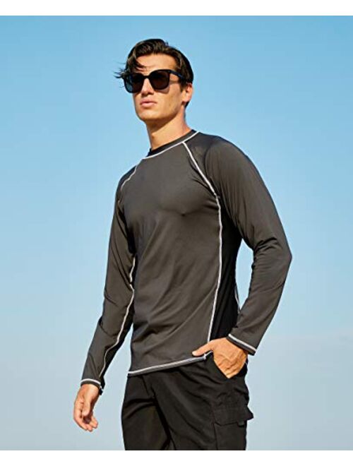 Mens Swim Shirts UPF 50+ UV Sun Protection Rashguard Long Sleeve Outdoor Dri-fit T-Shirt for Running,Fishing,Hiking,Workout