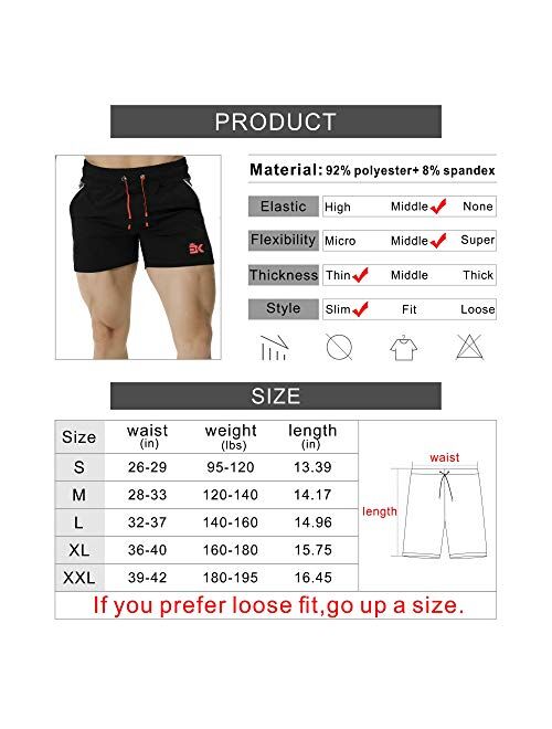 BROKIG Men's 5" Gym Bodybuilding Shorts Running Workout Lightweight Shorts Elastic Waistband with Pockets