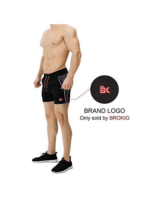 BROKIG Men's 5" Gym Bodybuilding Shorts Running Workout Lightweight Shorts Elastic Waistband with Pockets