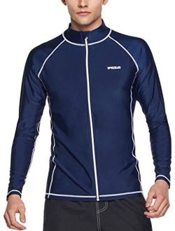 TSLA Men's Long Sleeve Zip Rash Guard, UPF50+ UV/Sun Protection Quick Dry Swim Shirts