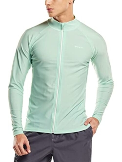 TSLA Men's Long Sleeve Zip Rash Guard, UPF50+ UV/Sun Protection Quick Dry Swim Shirts