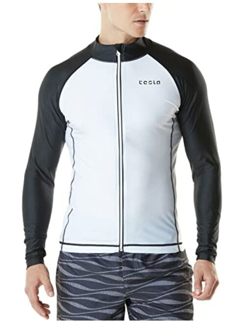 TSLA Men's Long Sleeve Zip Rash Guard, UPF50+ UV/Sun Protection Quick Dry Swim Shirts