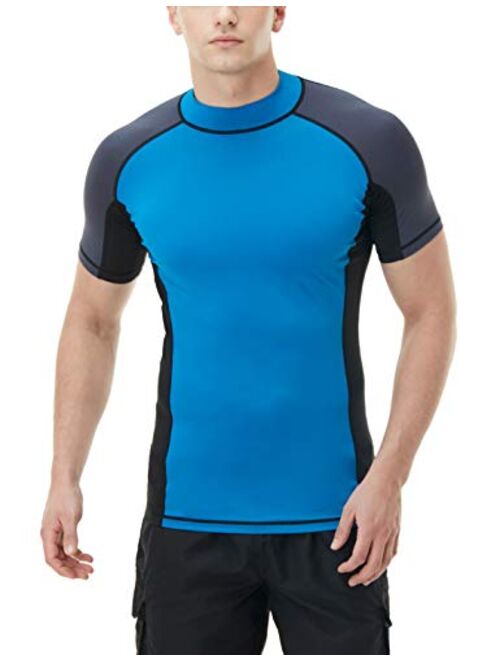 TSLA Men's Rash Guard Swim Shirts, UPF 50+ Quick Dry Mid/Short Sleeve Swimming Shirt, UV/SPF Water Surf Shirts