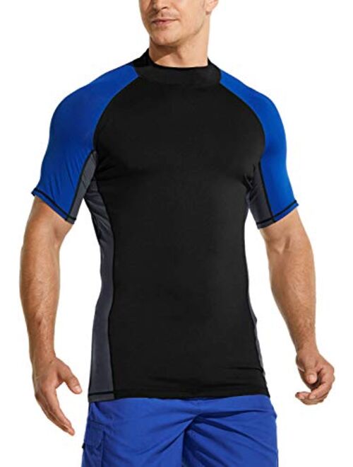 TSLA Men's Rash Guard Swim Shirts, UPF 50+ Quick Dry Mid/Short Sleeve Swimming Shirt, UV/SPF Water Surf Shirts