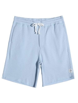 Men's Fleece Pajama Flat Front Shorts 9" Casual Shorts Athletic Jogger Pocket Sportswear Short