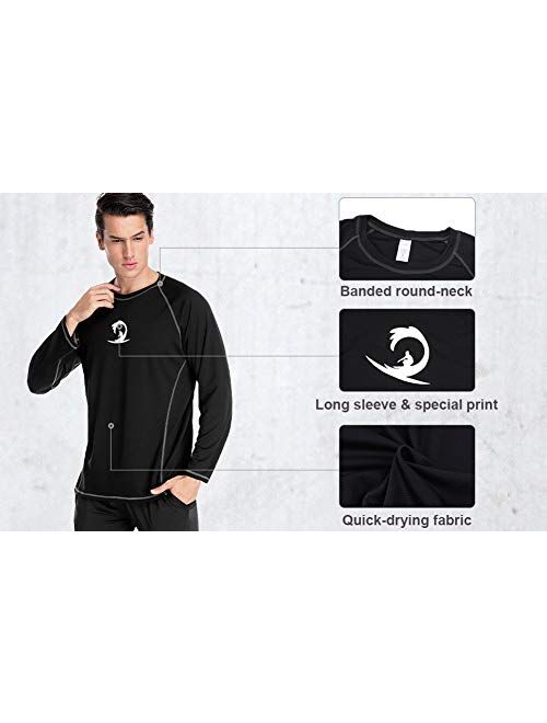 beautyin Men's Long Sleeve Rashguard Swim Shirt UV Protect Athletic Shirt UPF 50