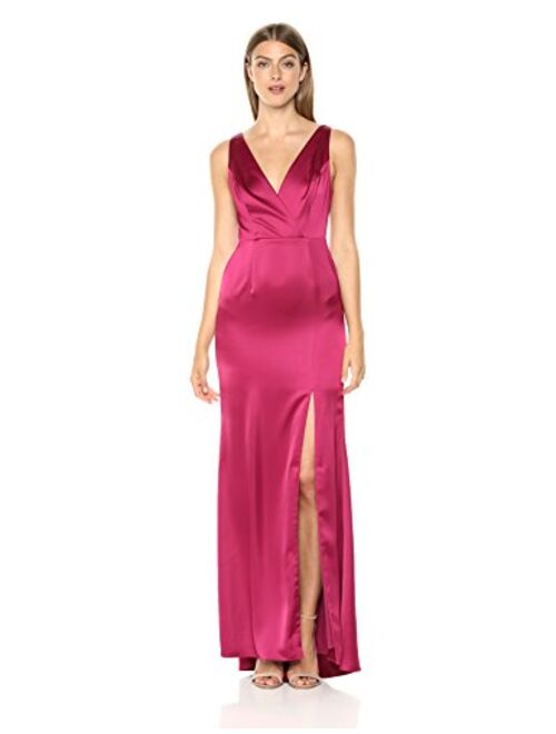 Adrianna Papell Women's Sleevelss Faux Wrap Bodice Light Satin High Slit Dress