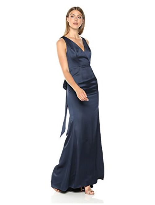 Adrianna Papell Women's Sleevelss Faux Wrap Bodice Light Satin High Slit Dress