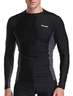 TELALEO Men's Long Sleeve Skins Rash Guard Men Swim Water Surf Shirt UV Sun Protection UPF 50+