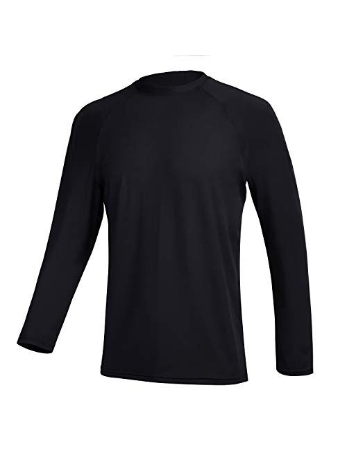 QRANSS Long Sleeve Swim Tshirt for Men Rash Guard Athletic Tee Skins UPF 50+