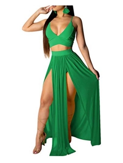 Rela Bota Women's Sexy Summer 2 Piece Maxi Chiffon Dress Crop Top Skirt Set Beachwear