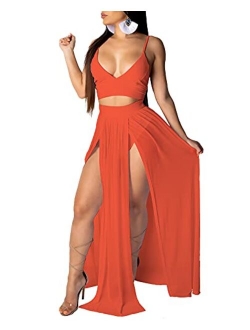 Rela Bota Women's Sexy Summer 2 Piece Maxi Chiffon Dress Crop Top Skirt Set Beachwear