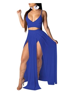 Rela Bota Women's Sexy Summer 2 Piece Maxi Chiffon Dress Crop Top Skirt Set Beachwear