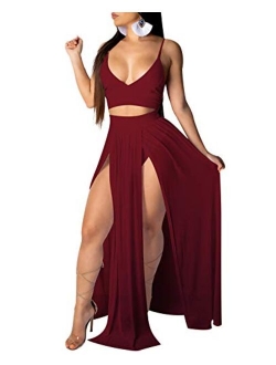 Rela Bota Women's Sexy Summer 2 Piece Maxi Chiffon Dress Crop Top Skirt Set Beachwear