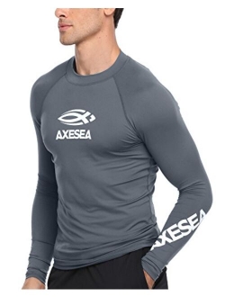 AXESEA Men Long Sleeve Rashguard UPF 50+ Rash Guard Swim Shirt Athletic Swim Tops