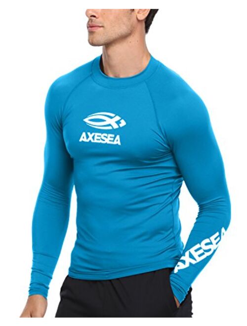 AXESEA Men Long Sleeve Rashguard UPF 50+ Rash Guard Swim Shirt Athletic Swim Tops