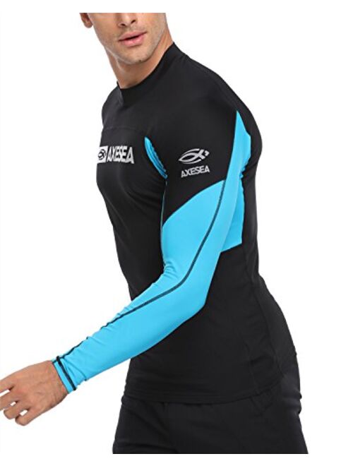 AXESEA Men Long Sleeve Rash Guard Quick-Dry UPF 50+ Lightweight Swimsuit Swim Shirt