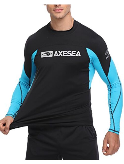 AXESEA Men Long Sleeve Rash Guard Quick-Dry UPF 50+ Lightweight Swimsuit Swim Shirt