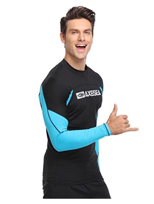 AXESEA Men Long Sleeve Rash Guard Quick-Dry UPF 50+ Lightweight Swimsuit Swim Shirt