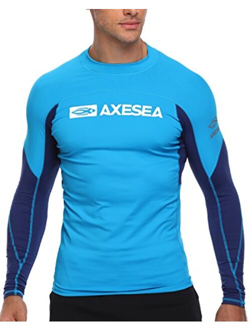 AXESEA Men Long Sleeve Rash Guard Quick-Dry UPF 50+ Lightweight Swimsuit Swim Shirt