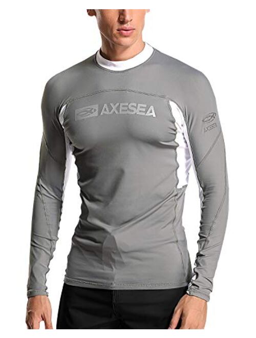 AXESEA Men Long Sleeve Rash Guard Quick-Dry UPF 50+ Lightweight Swimsuit Swim Shirt