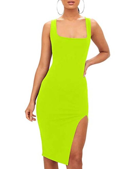 TOB Women's Sexy Bodycon Sleeveless Basic Tank Knee Length Club Dress Side Slit