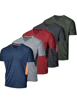 5 Pack: Mens V-Neck Dry-Fit Moisture Wicking Active Athletic Tech Performance T-Shirt