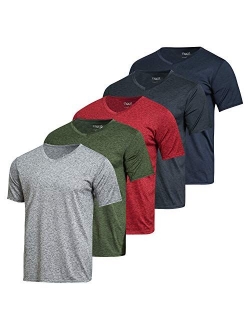 5 Pack: Mens V-Neck Dry-Fit Moisture Wicking Active Athletic Tech Performance T-Shirt