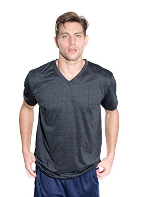 5 Pack: Mens V-Neck Dry-Fit Moisture Wicking Active Athletic Tech Performance T-Shirt