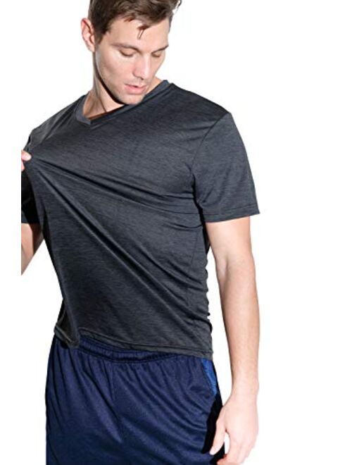 5 Pack: Mens V-Neck Dry-Fit Moisture Wicking Active Athletic Tech Performance T-Shirt