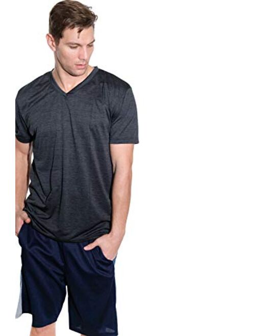 5 Pack: Mens V-Neck Dry-Fit Moisture Wicking Active Athletic Tech Performance T-Shirt