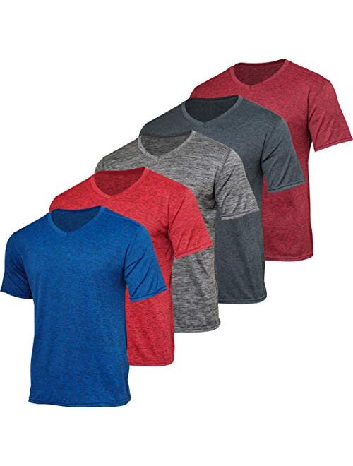 5 Pack: Mens V-Neck Dry-Fit Moisture Wicking Active Athletic Tech Performance T-Shirt