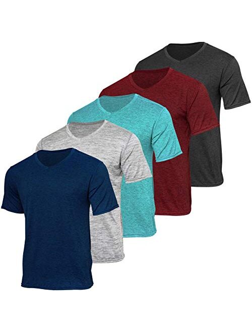 5 Pack: Mens V-Neck Dry-Fit Moisture Wicking Active Athletic Tech Performance T-Shirt