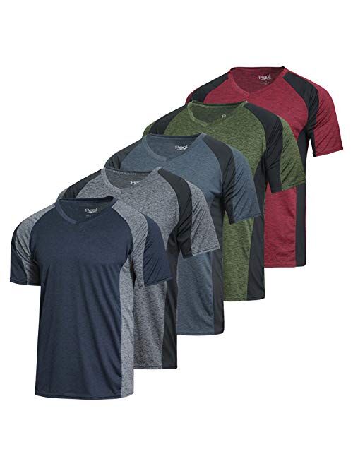 5 Pack: Mens V-Neck Dry-Fit Moisture Wicking Active Athletic Tech Performance T-Shirt