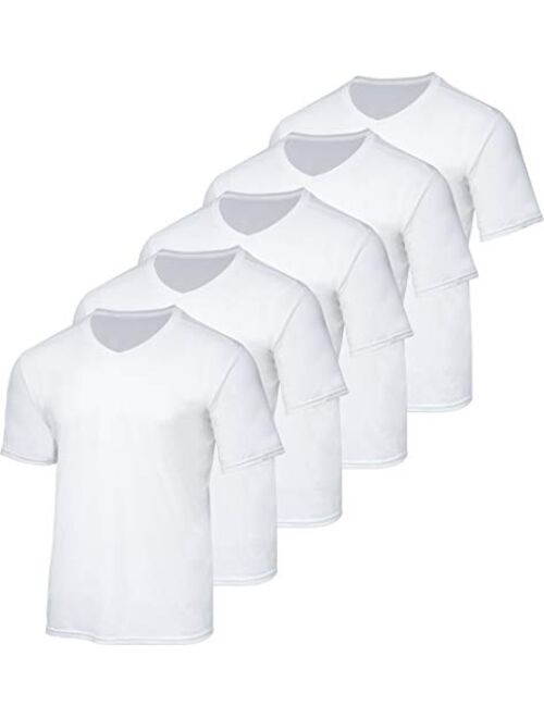 5 Pack: Mens V-Neck Dry-Fit Moisture Wicking Active Athletic Tech Performance T-Shirt