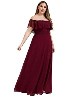 Women's Plus Size Off Shoulder Side Split Chiffon Maxi Dress 0968PZ