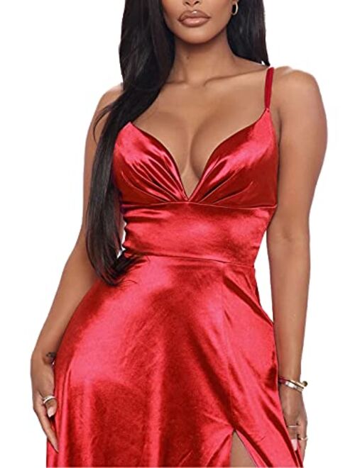 Ohvera Women's Spaghetti Strap Sequined V Neck Party Cocktail Evening Prom Gown Mermaid Maxi Long Dress