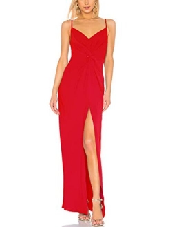 Tsher Women's Sexy V Neck Backless Maxi Dress Sleeveless Spaghetti Straps Cocktail High Slit Party Dresses 0115