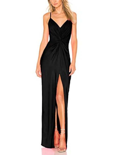 Tsher Women's Sexy V Neck Backless Maxi Dress Sleeveless Spaghetti Straps Cocktail High Slit Party Dresses 0115