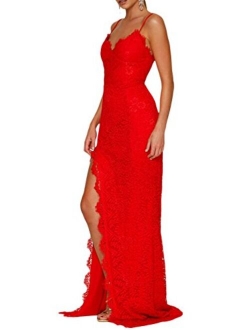 made2envy Lace High Slit Open Back Evening Gown