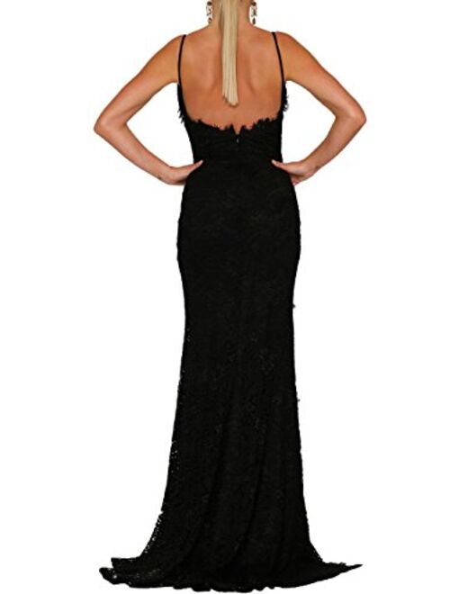 made2envy Lace High Slit Open Back Evening Gown