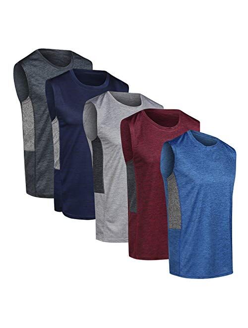 5 Pack: Men's Dry-Fit Active Athletic Tech Tank Top - Workout & Training Activewear