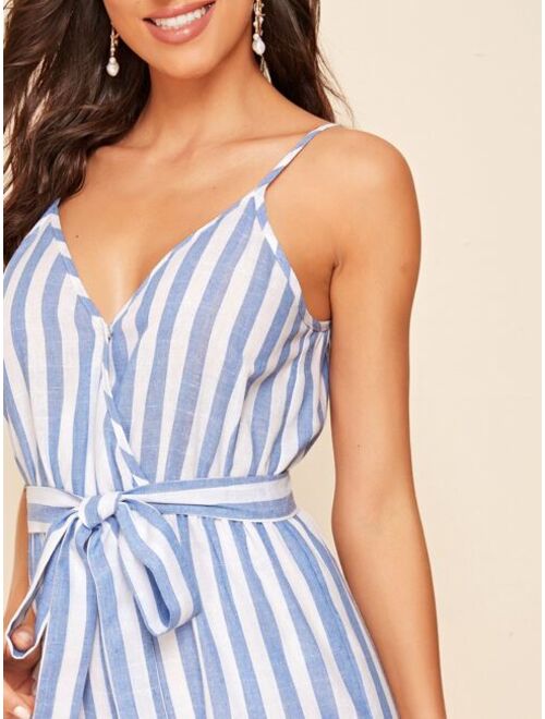 Buy Shein Self Belted Striped Cami Jumpsuit Online Topofstyle