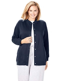 Woman Within Women's Plus Size Fleece Baseball Jacket