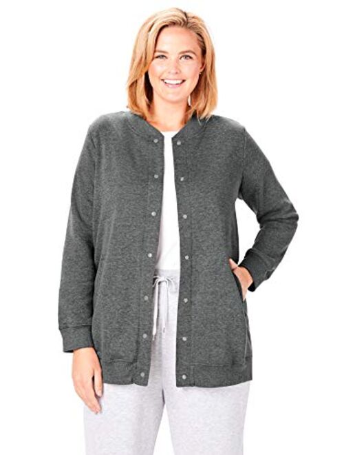 Woman Within Women's Plus Size Fleece Baseball Jacket