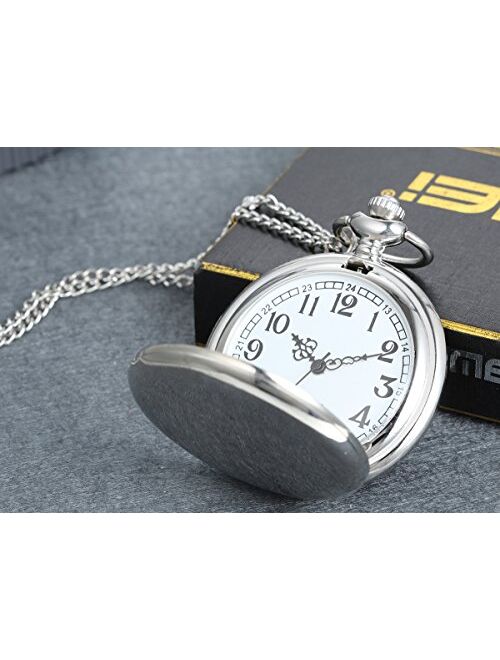 Pocket Watch for Men and Women Smooth Case Arabic Numbers Modern Quartz Pocket Watch with Chain